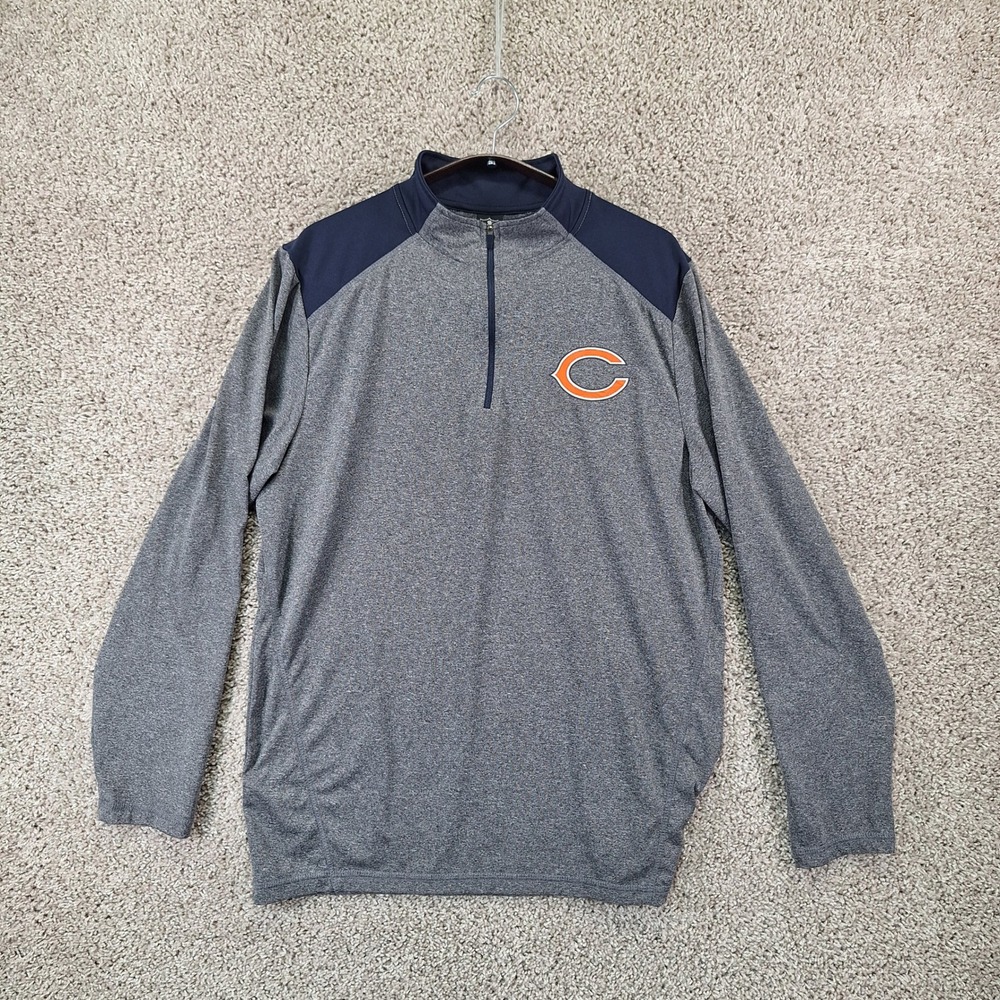 NFL Team Apparel Pullover Mens L Gray Chicago Bears Quarter Zip Gameday Sporty